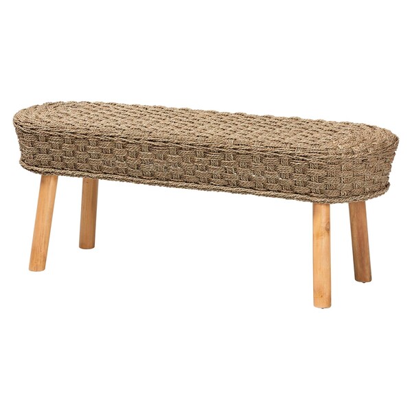 Bali & Pari Denver Modern Bohemian Natural Seagrass and Acacia Wood Accent Bench 243-13533-ZORO - main